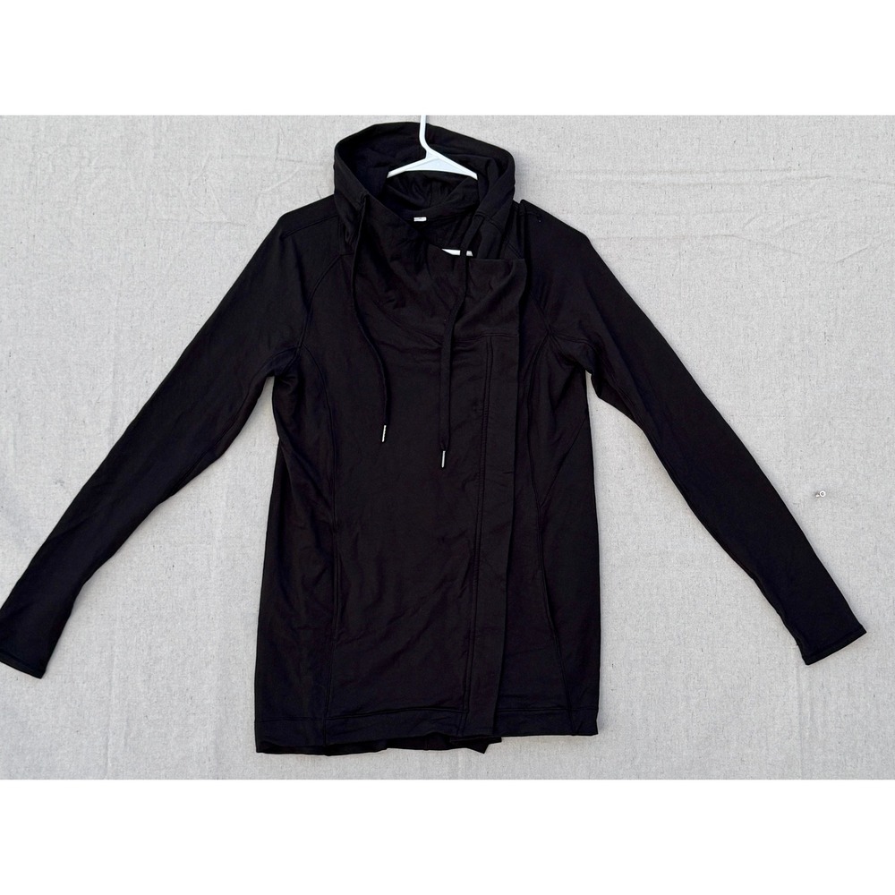 Lululemon Asymmetrical Wrap Hoodie Jacket Black Funnel Neck Size 6 LW4AUGS